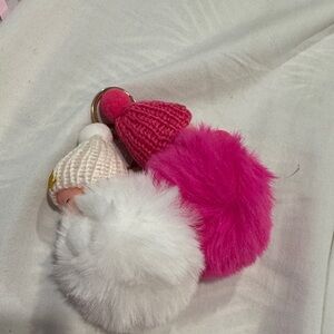 Plush Pom Keychain Duo - Hot Pink & White